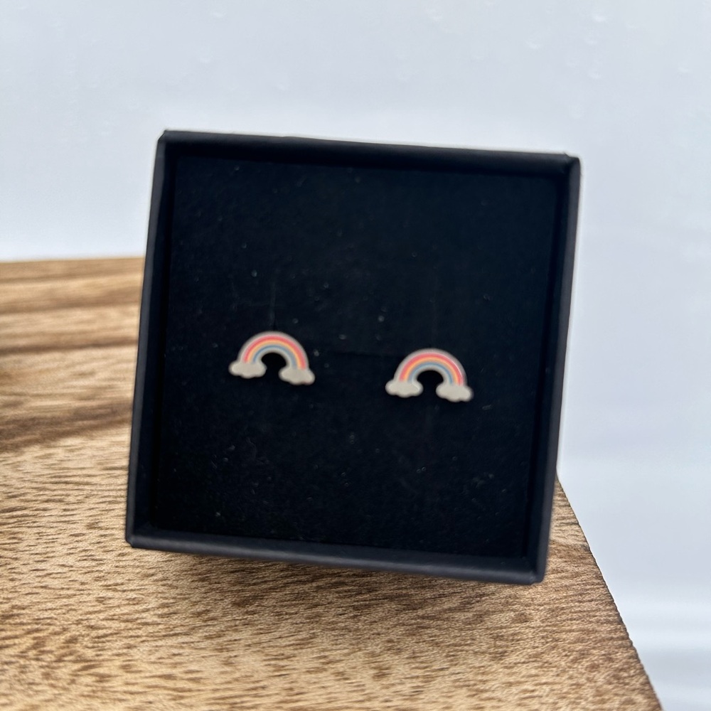 18k Gold Plated Stainless Steel Rainbow Post Stud Earrings Hypoallergenic